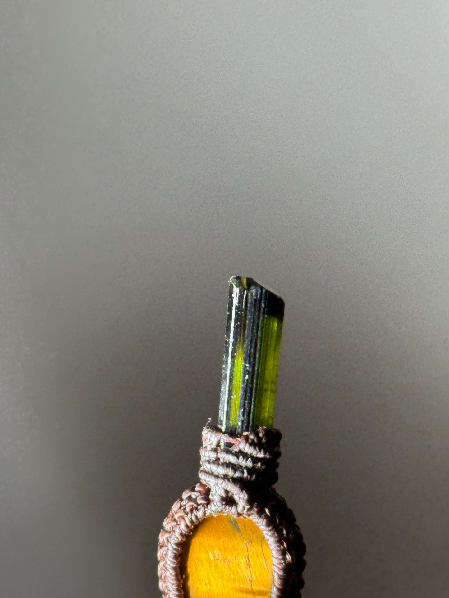 Micro macrame pendant | Tiger Eye & Green Turmaline