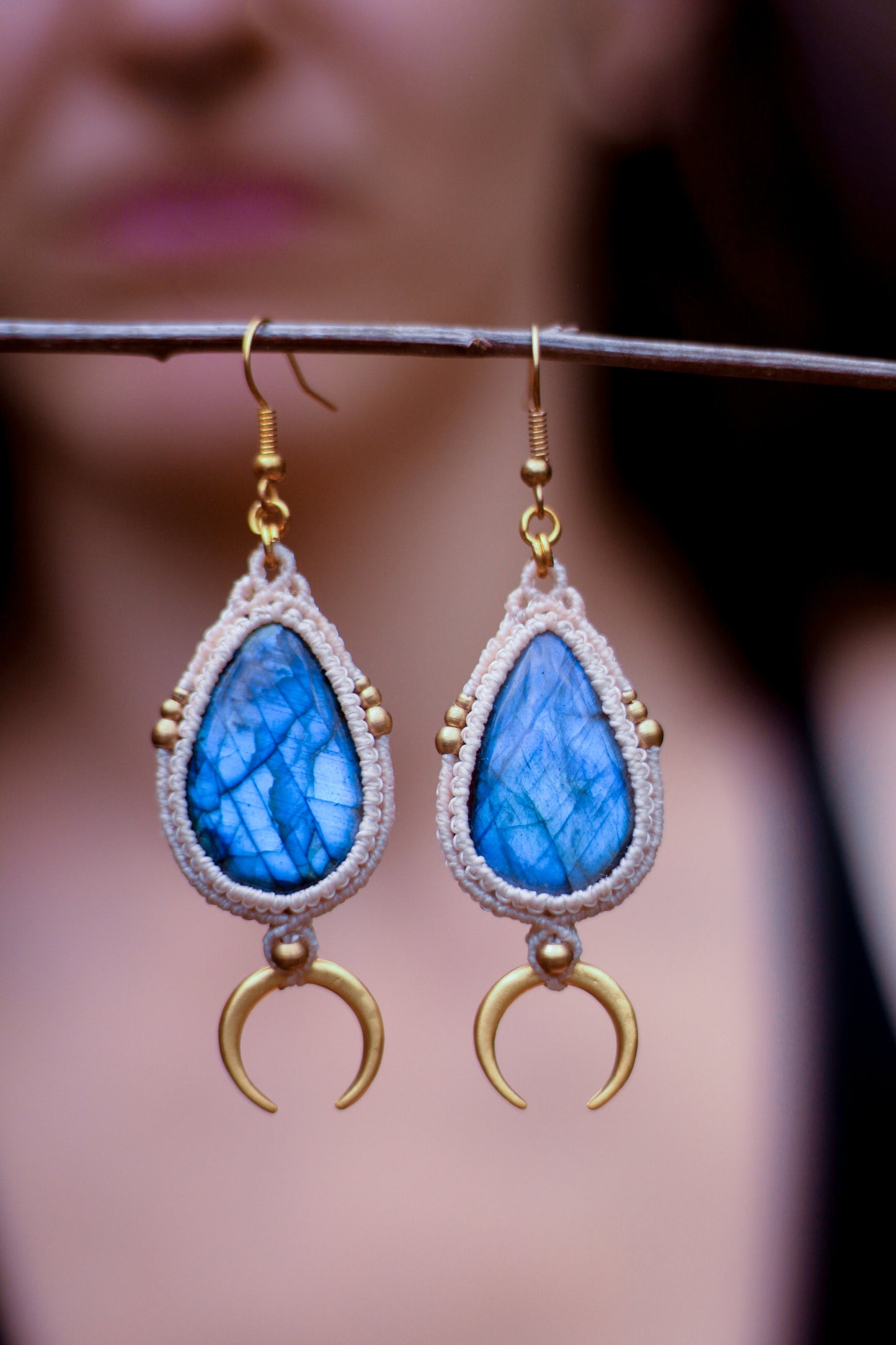 Moon drop earrings | blue labradorite