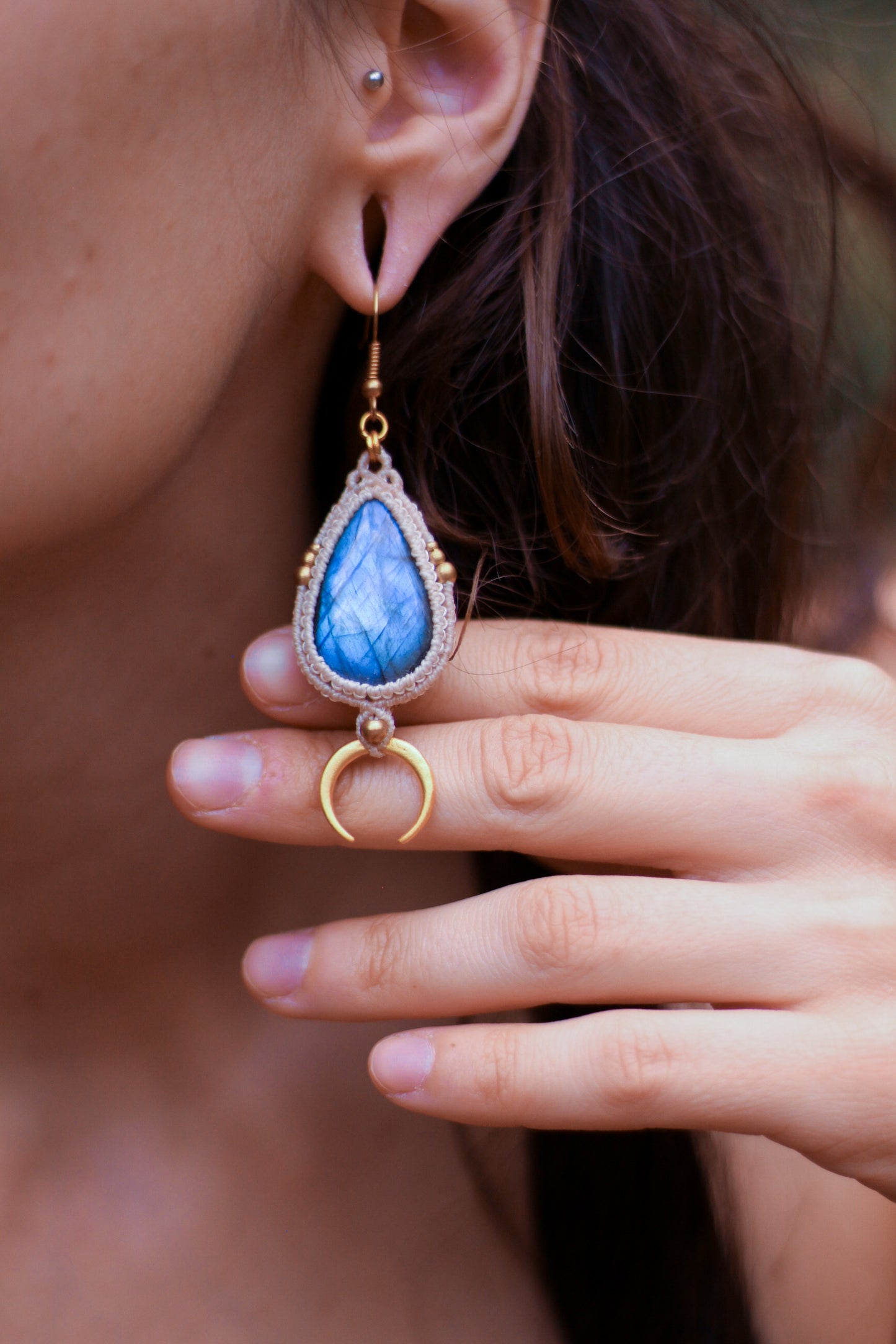 Moon drop earrings | blue labradorite