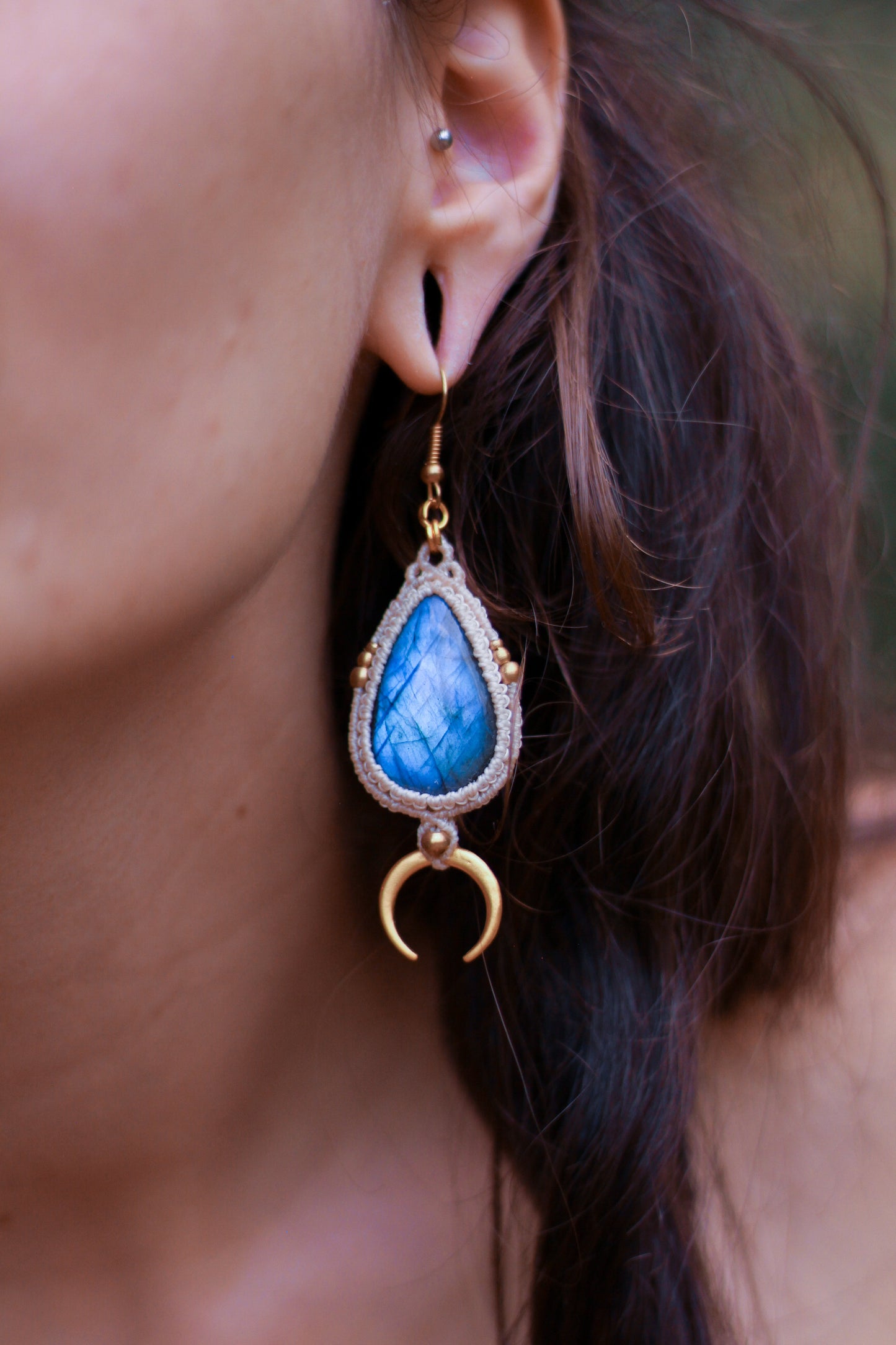 Moon drop earrings | blue labradorite