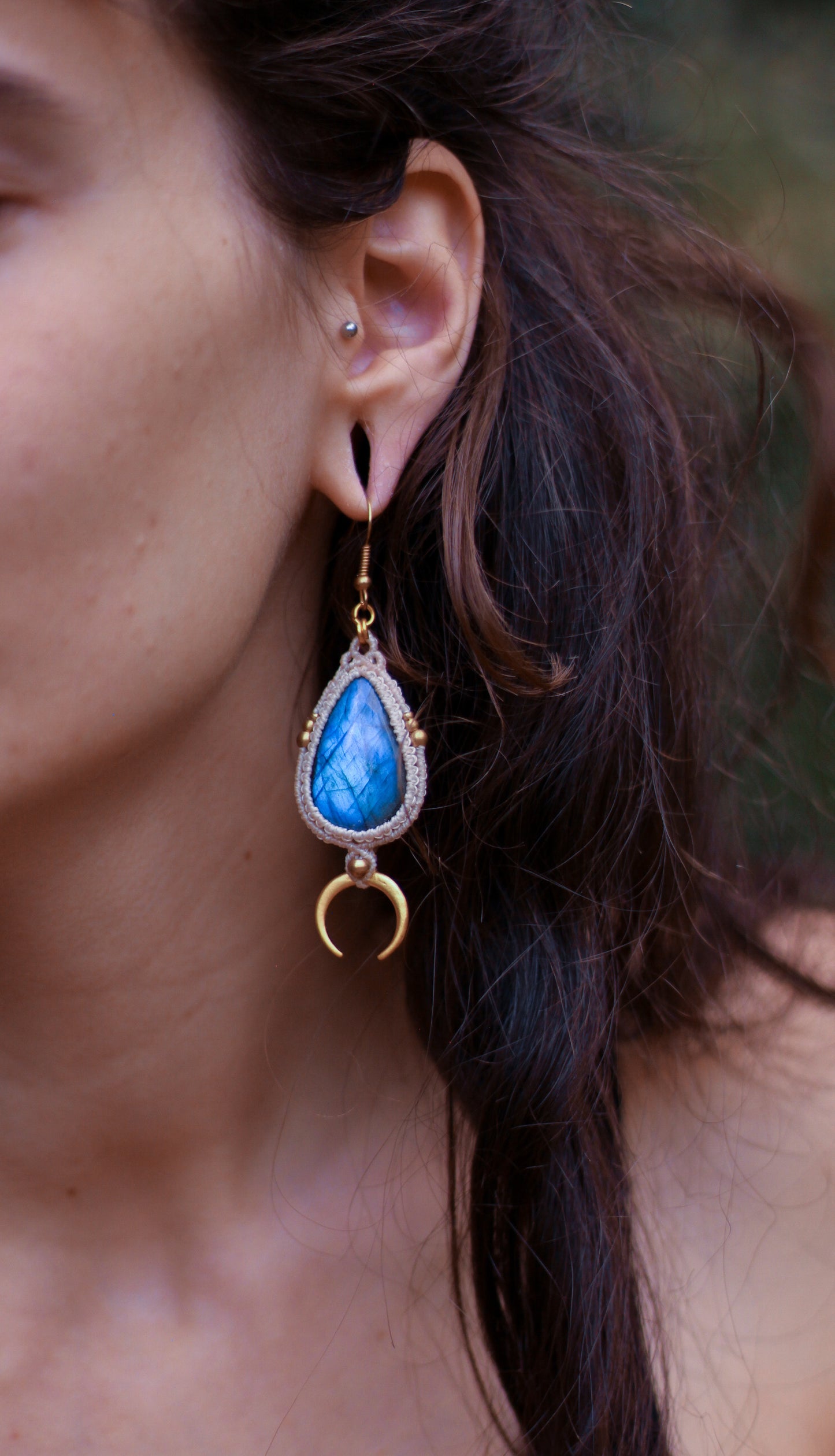Moon drop earrings | blue labradorite