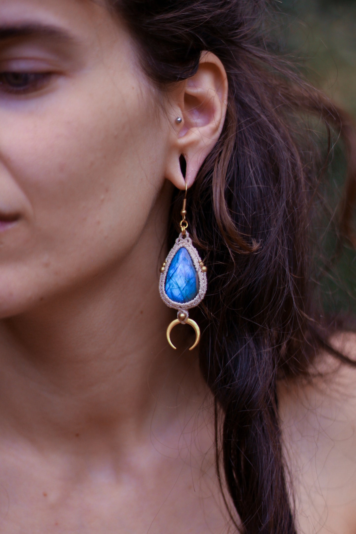 Moon drop earrings | blue labradorite
