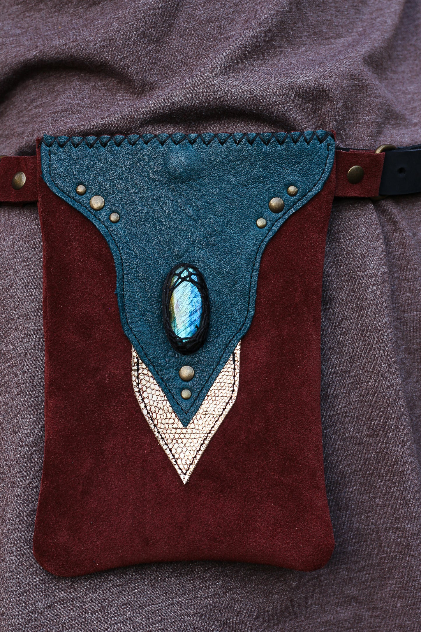 Labradorite Phone Pouch | Wine & Blue