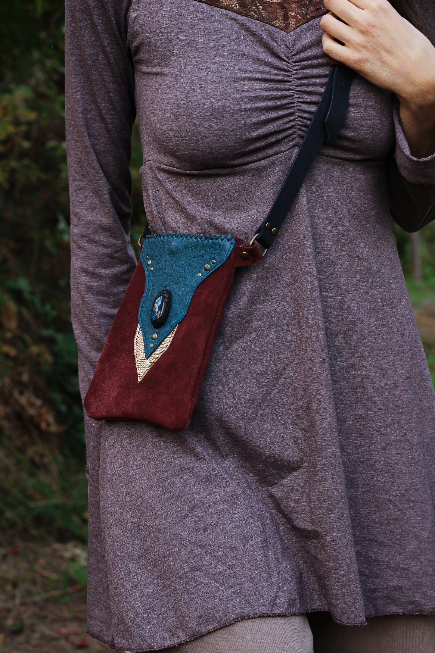Labradorite Phone Pouch | Wine & Blue