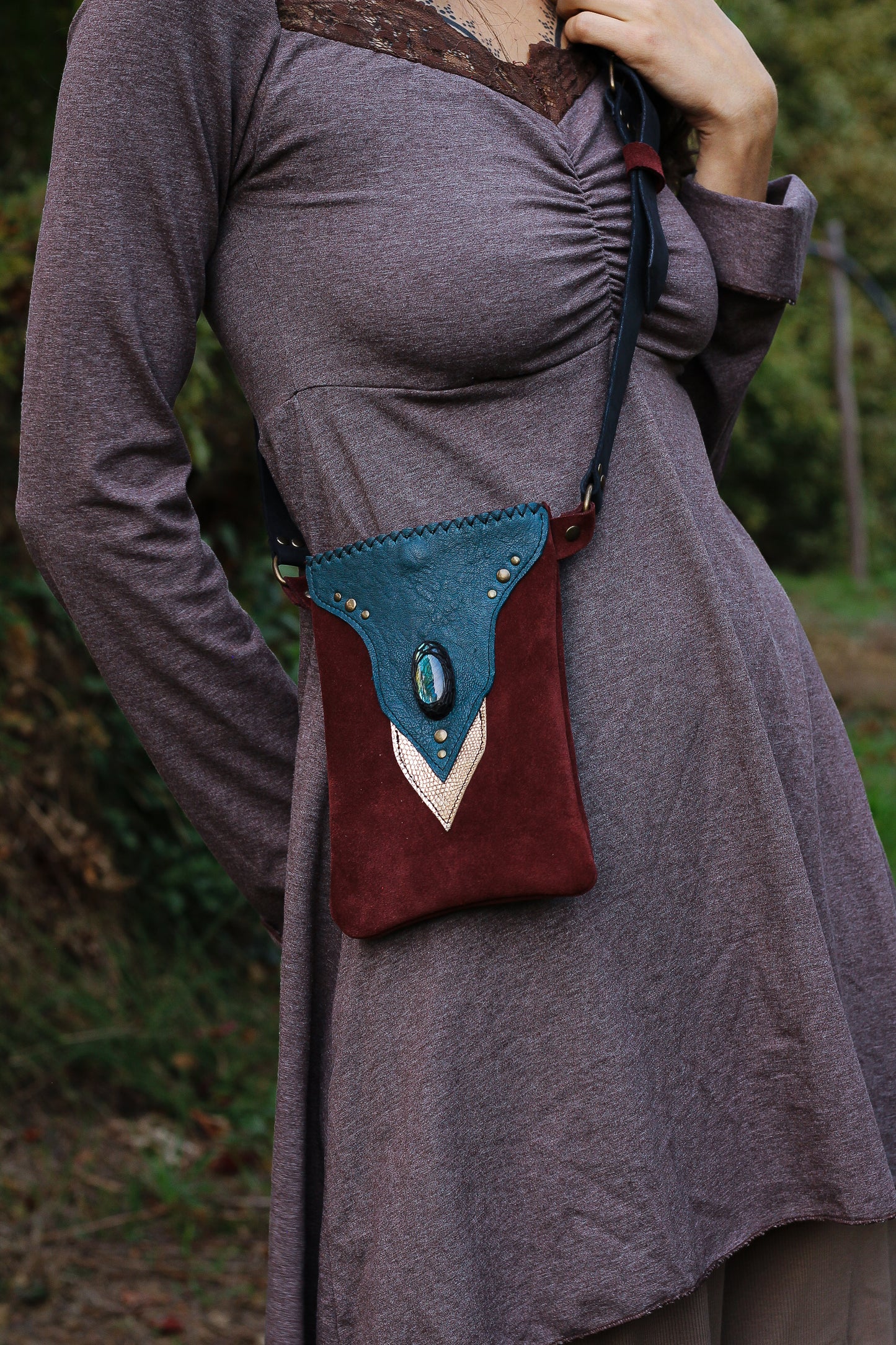 Labradorite Phone Pouch | Wine & Blue
