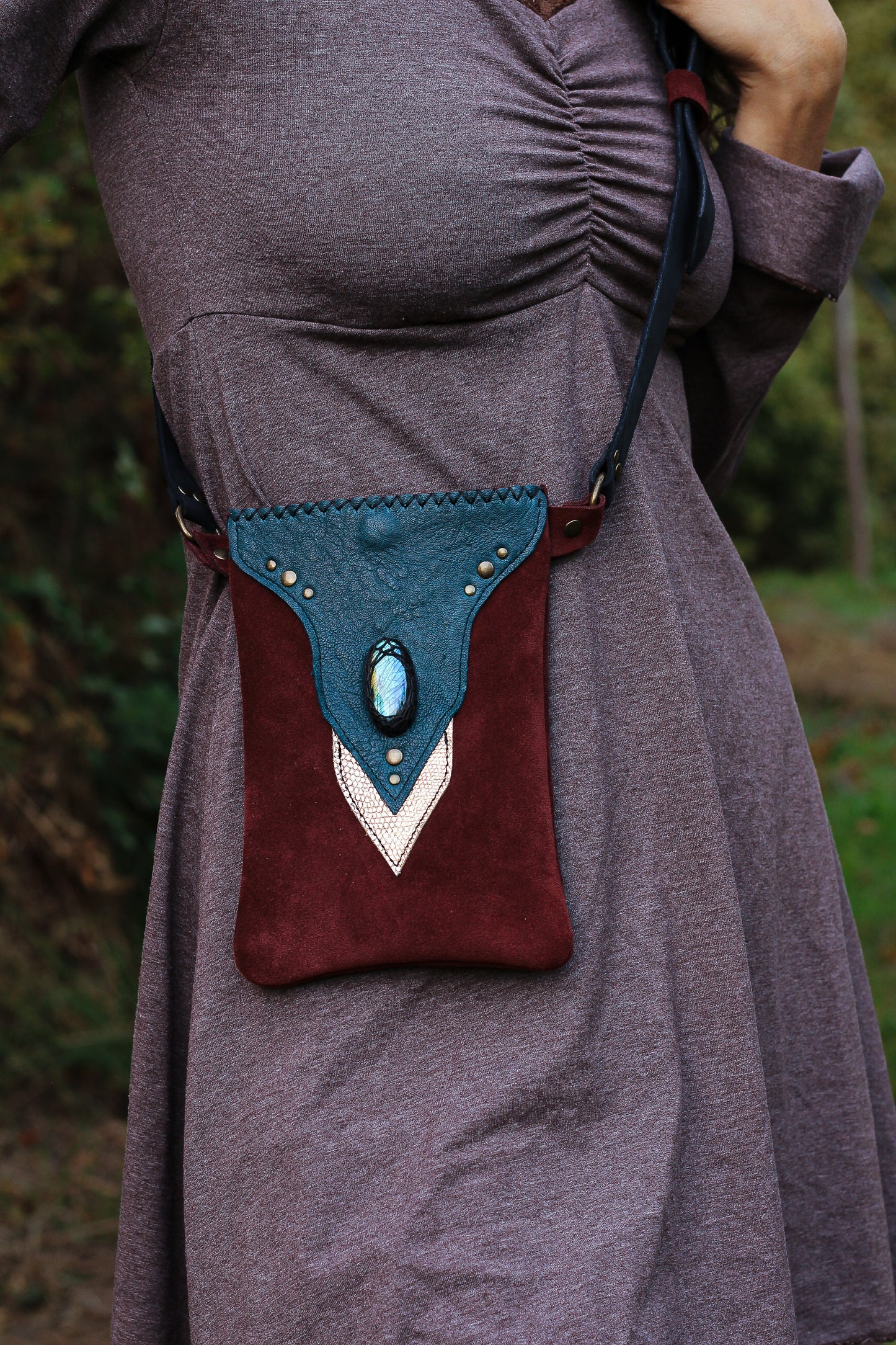 Labradorite Phone Pouch | Wine & Blue