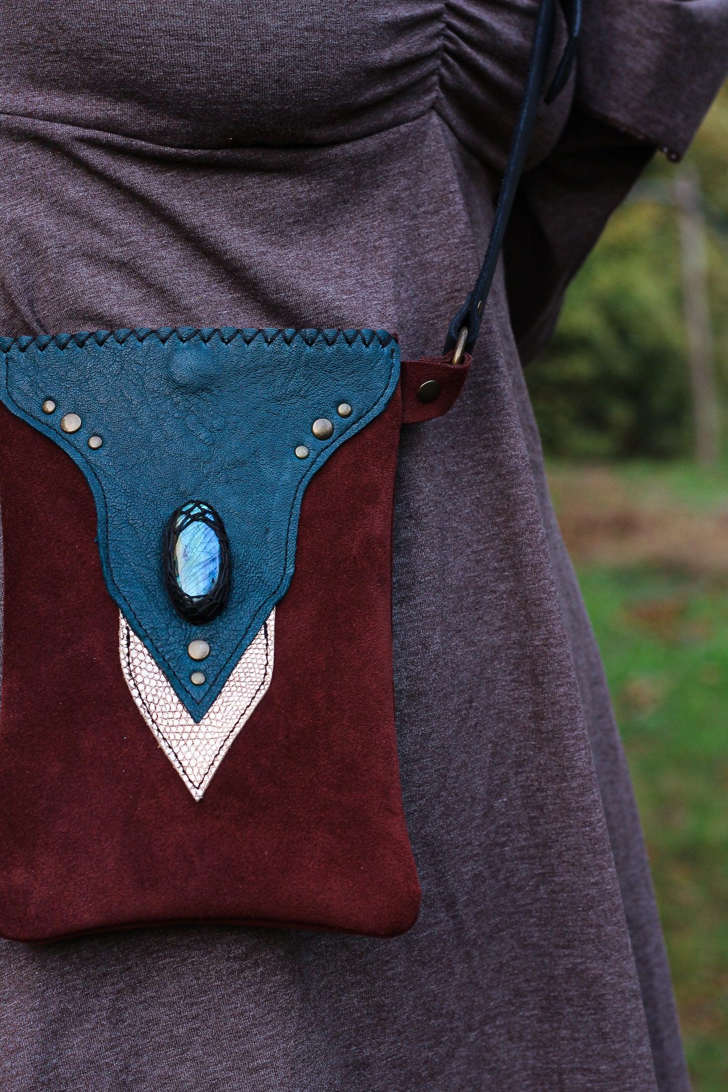 Labradorite Phone Pouch | Wine & Blue