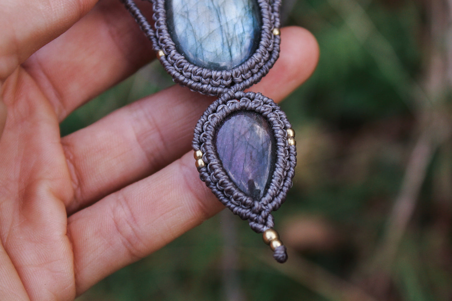 Macrame necklace | Pink & Blue Labradorite