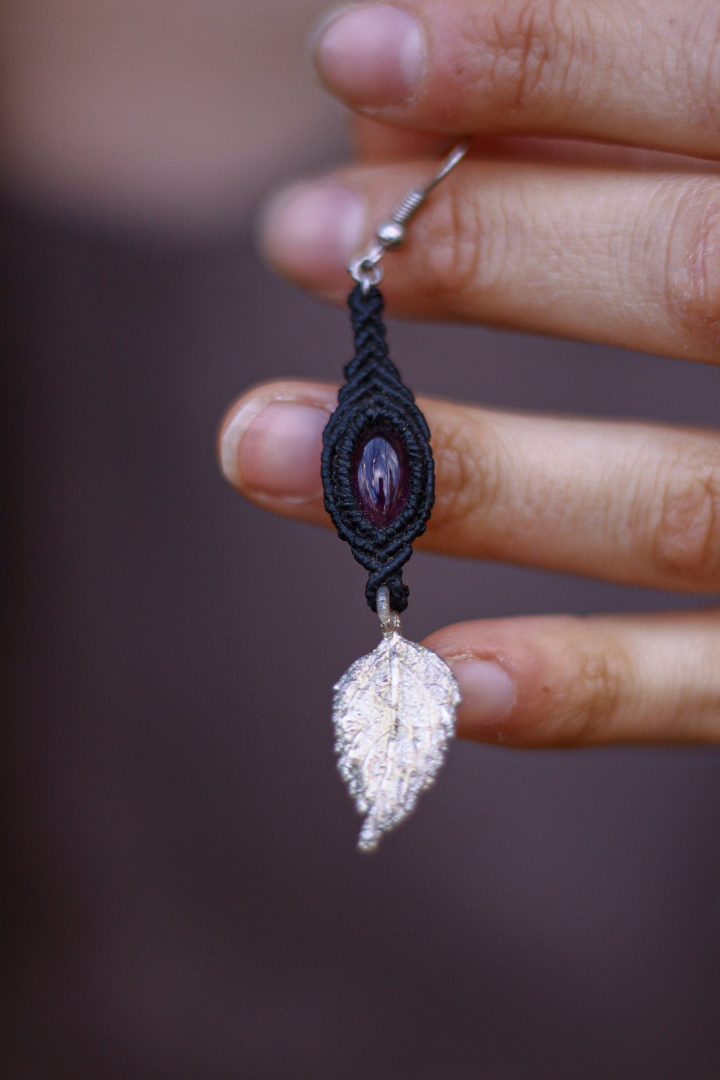 Leaf amethyst earrings | Silver