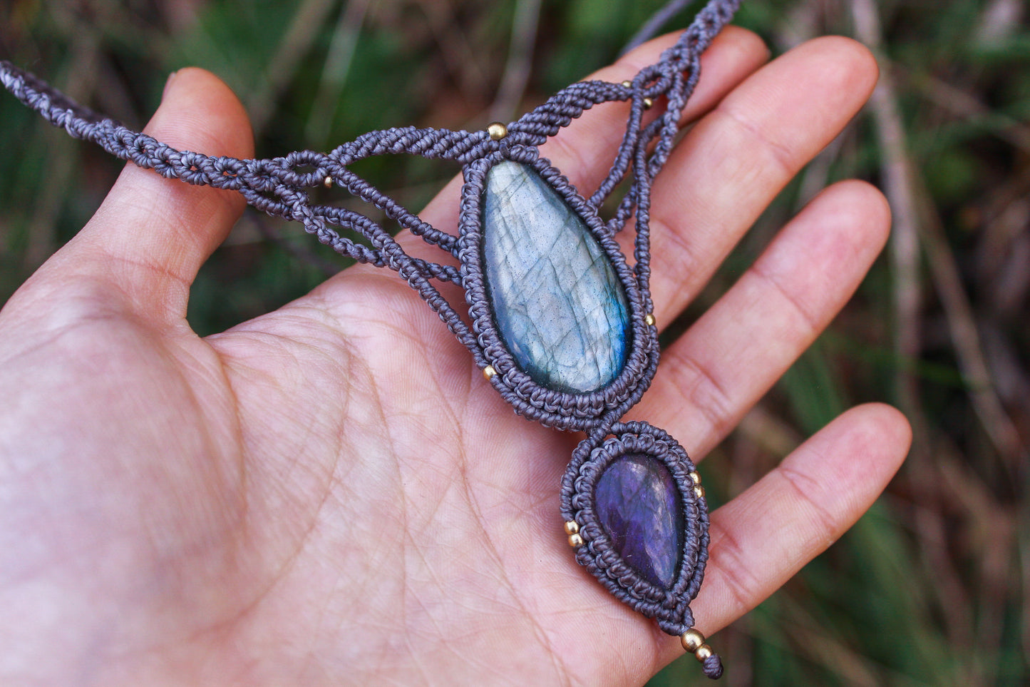 Macrame necklace | Pink & Blue Labradorite