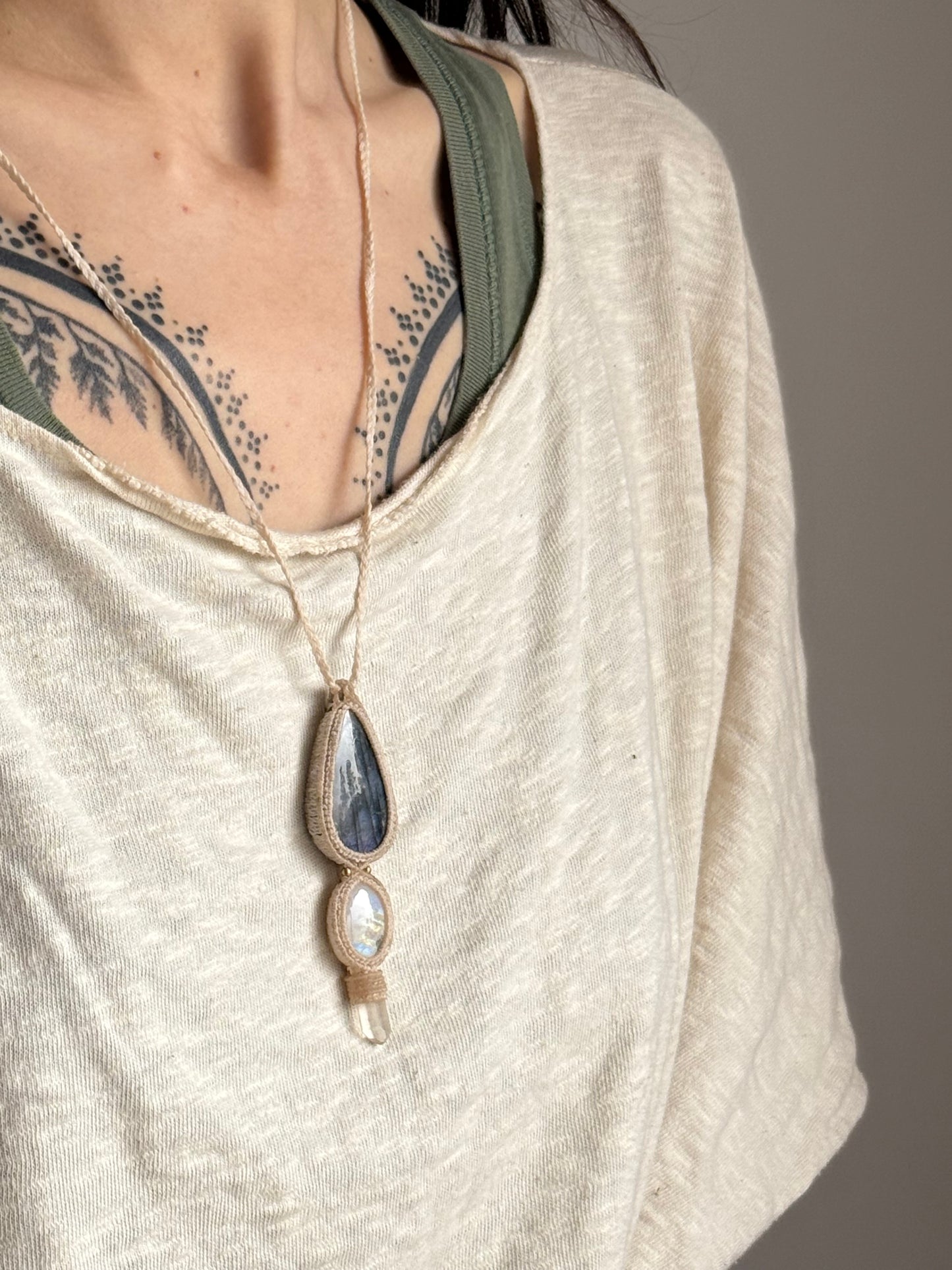 Labradorite, Moonstone & Quartz Pendant | Soul Collection