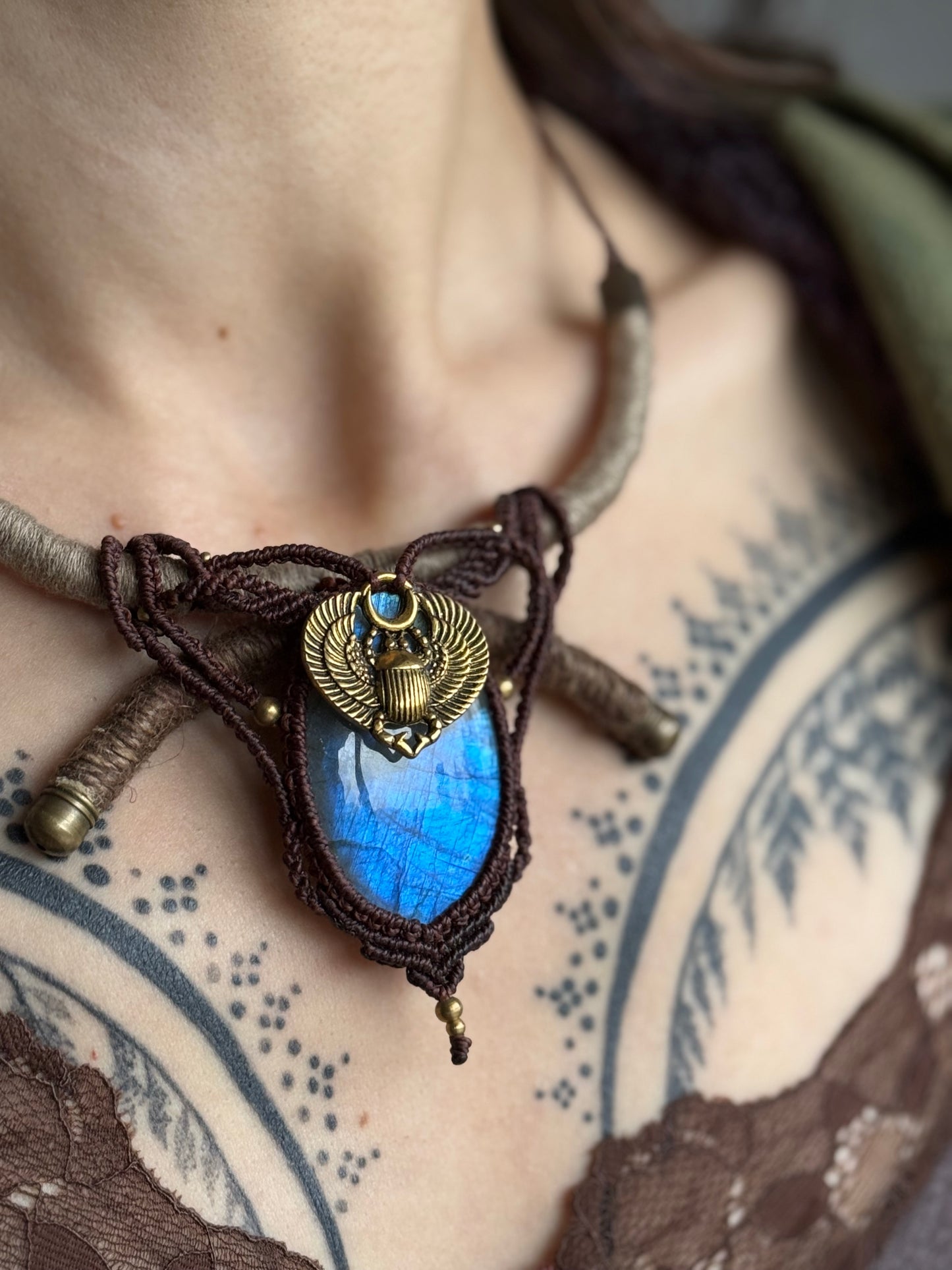 Scarab Statement Necklace | Blue Labradorite