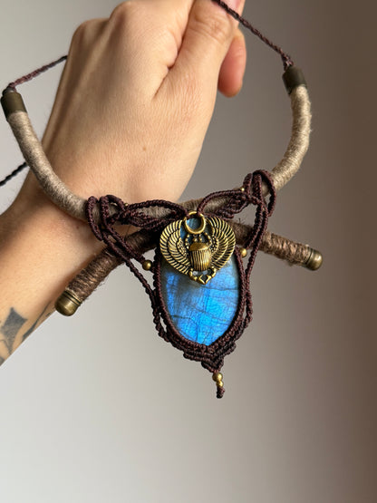 Scarab Statement Necklace | Blue Labradorite