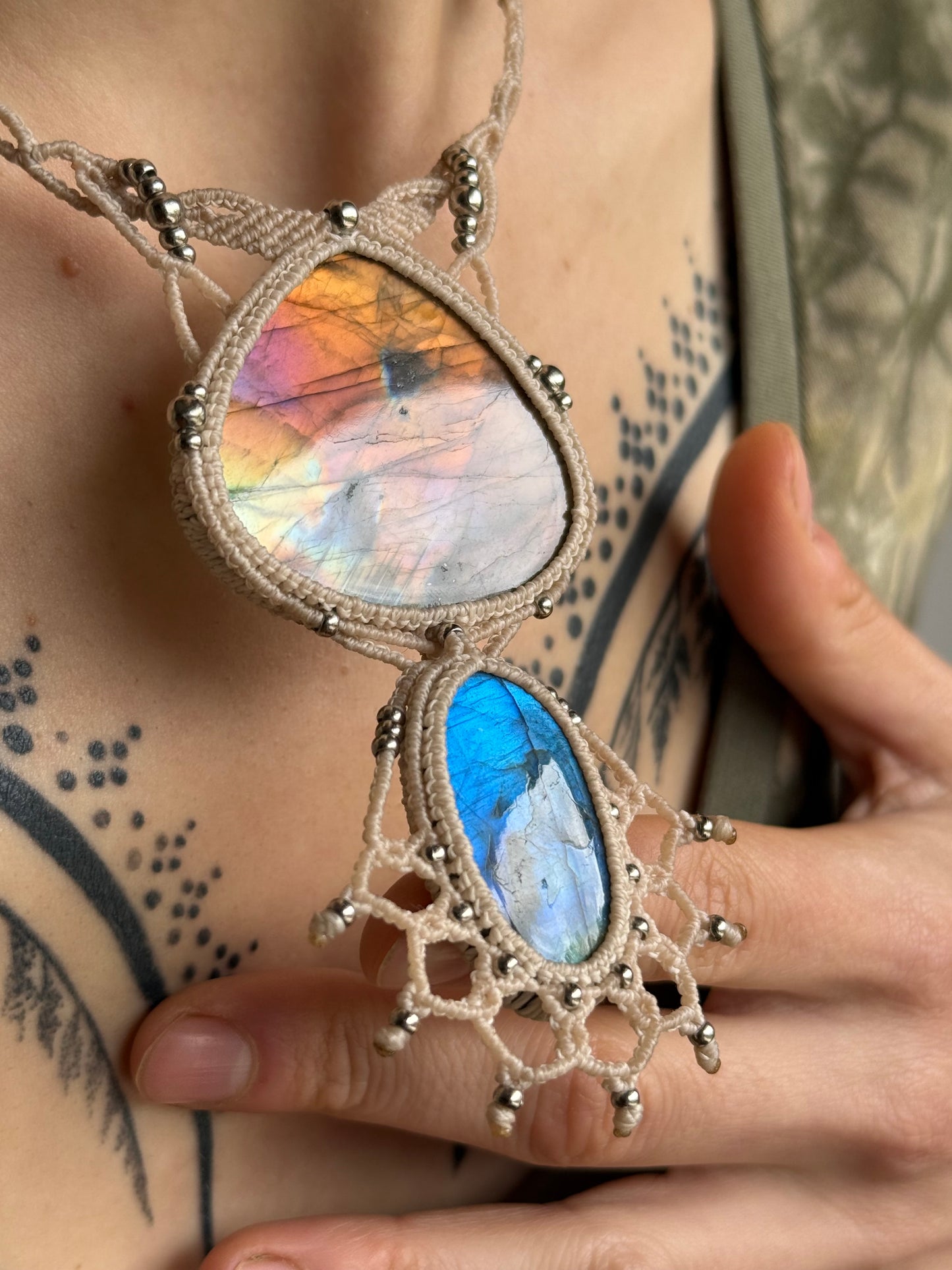 Macrame Statement Neckalce | Labradorite