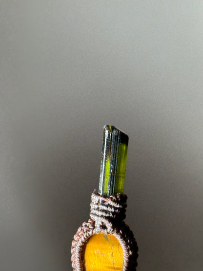 Micro macrame pendant | Tiger Eye & Green Turmaline
