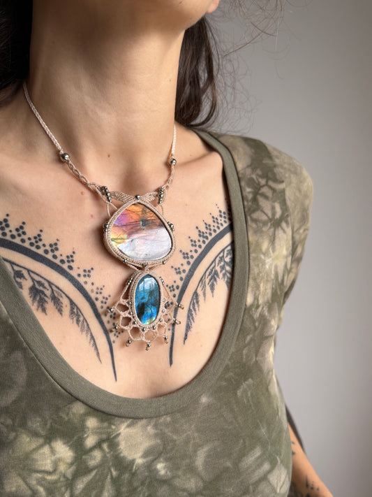 Macrame Statement Neckalce | Labradorite
