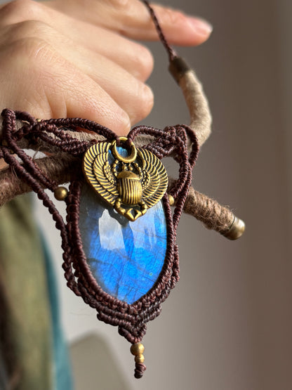 Scarab Statement Necklace | Blue Labradorite