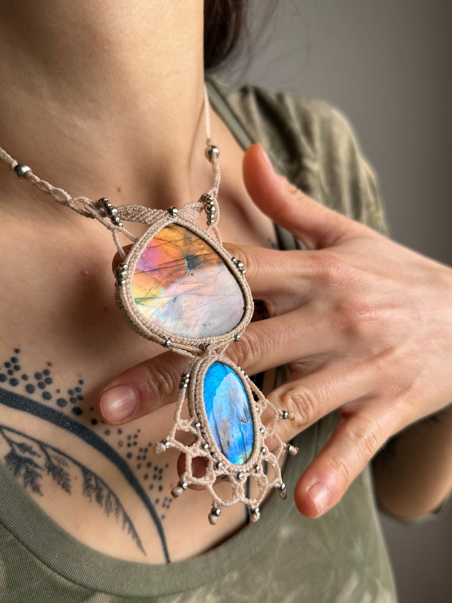 Macrame Statement Neckalce | Labradorite