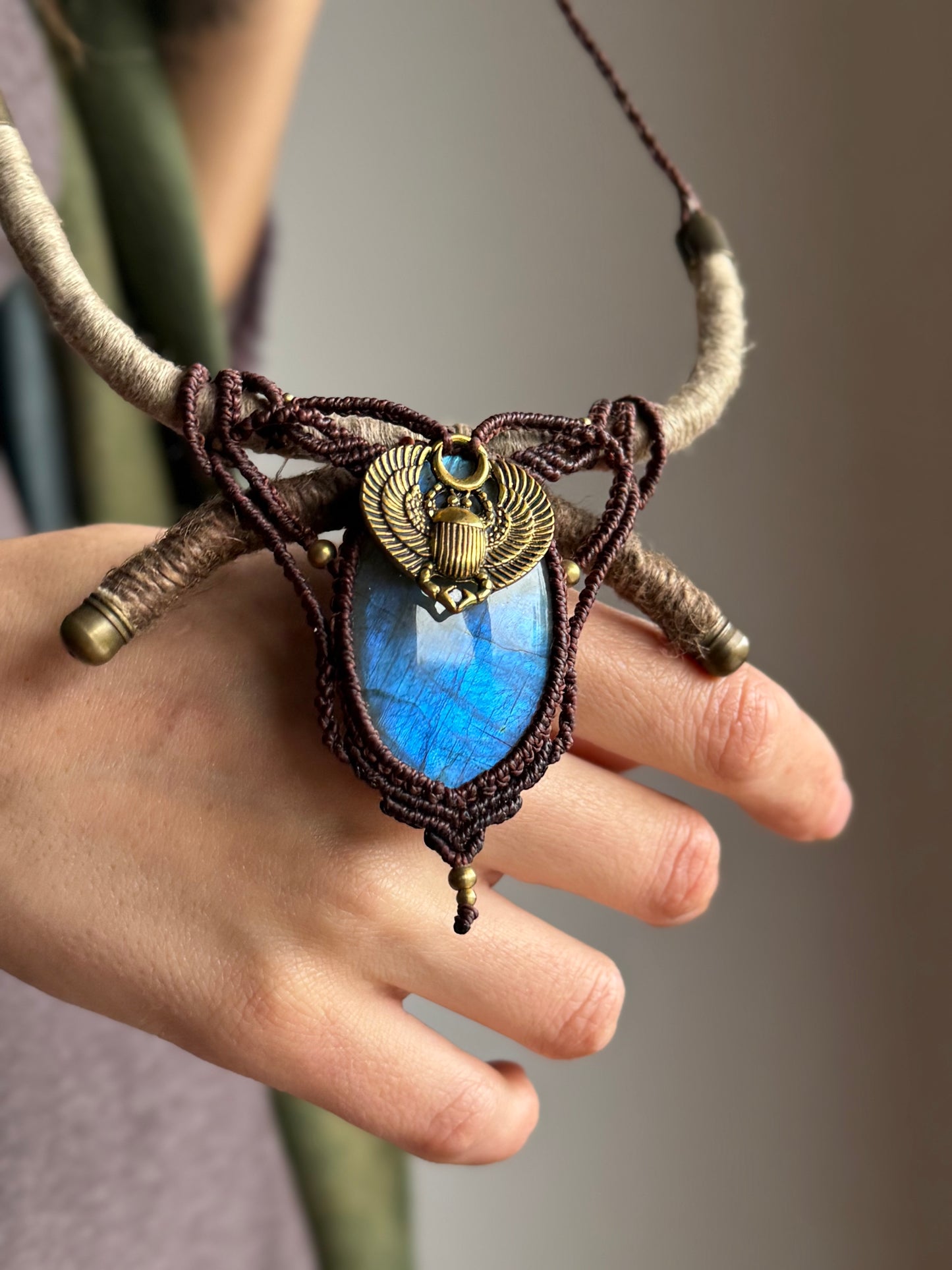 Scarab Statement Necklace | Blue Labradorite