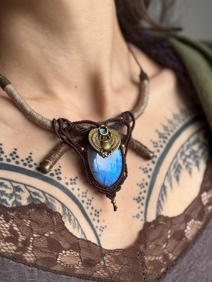 Scarab Statement Necklace | Blue Labradorite
