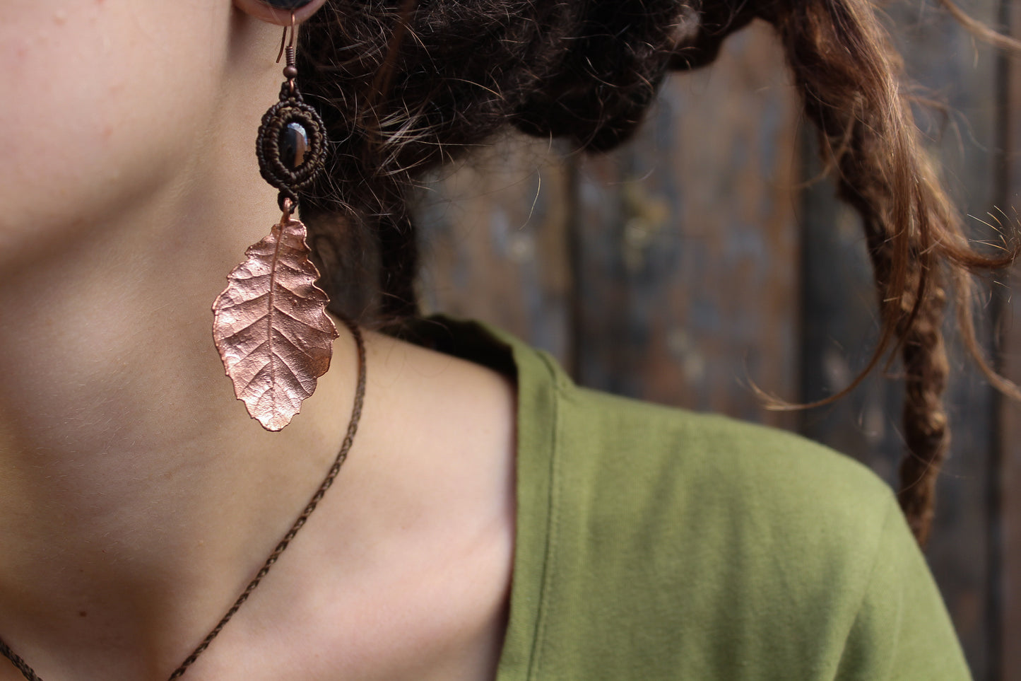 Smoked quartz earrings with Oak leaves