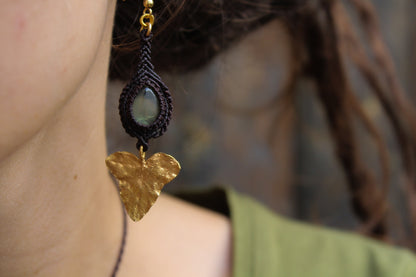 Earrings with Prehnite and Ivy leaves