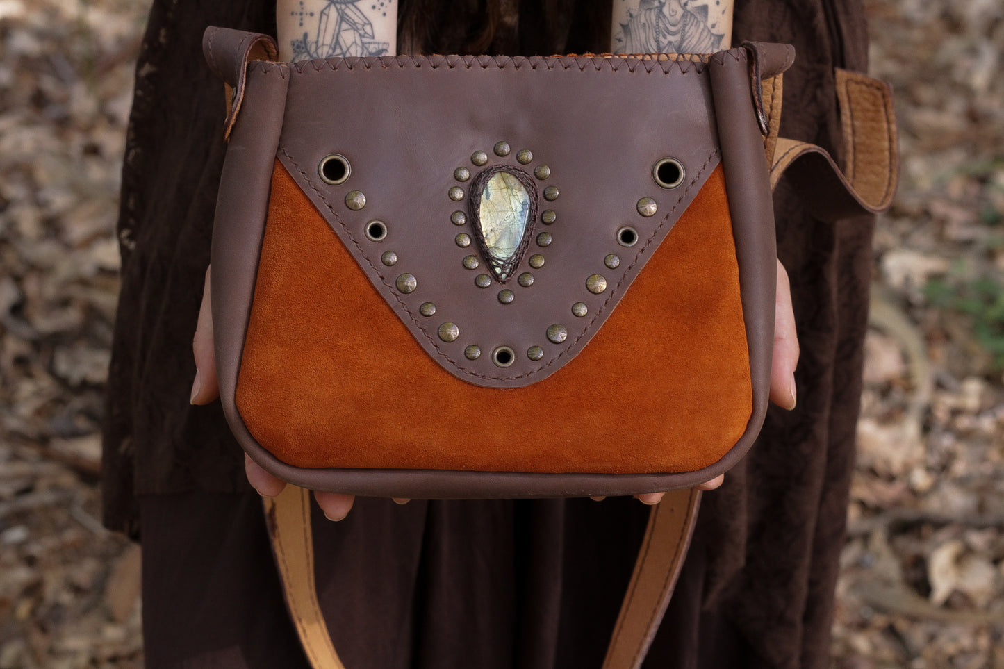 Brown/Orange Maeve bag with Labradorite