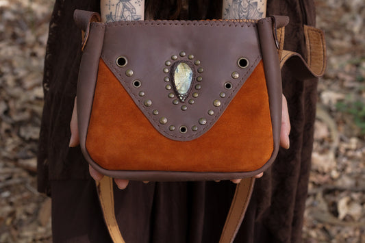 Brown/Orange Maeve bag with Labradorite