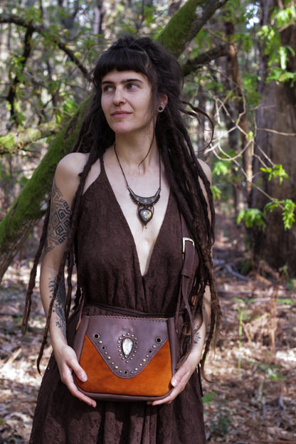 Brown/Orange Maeve bag with Labradorite