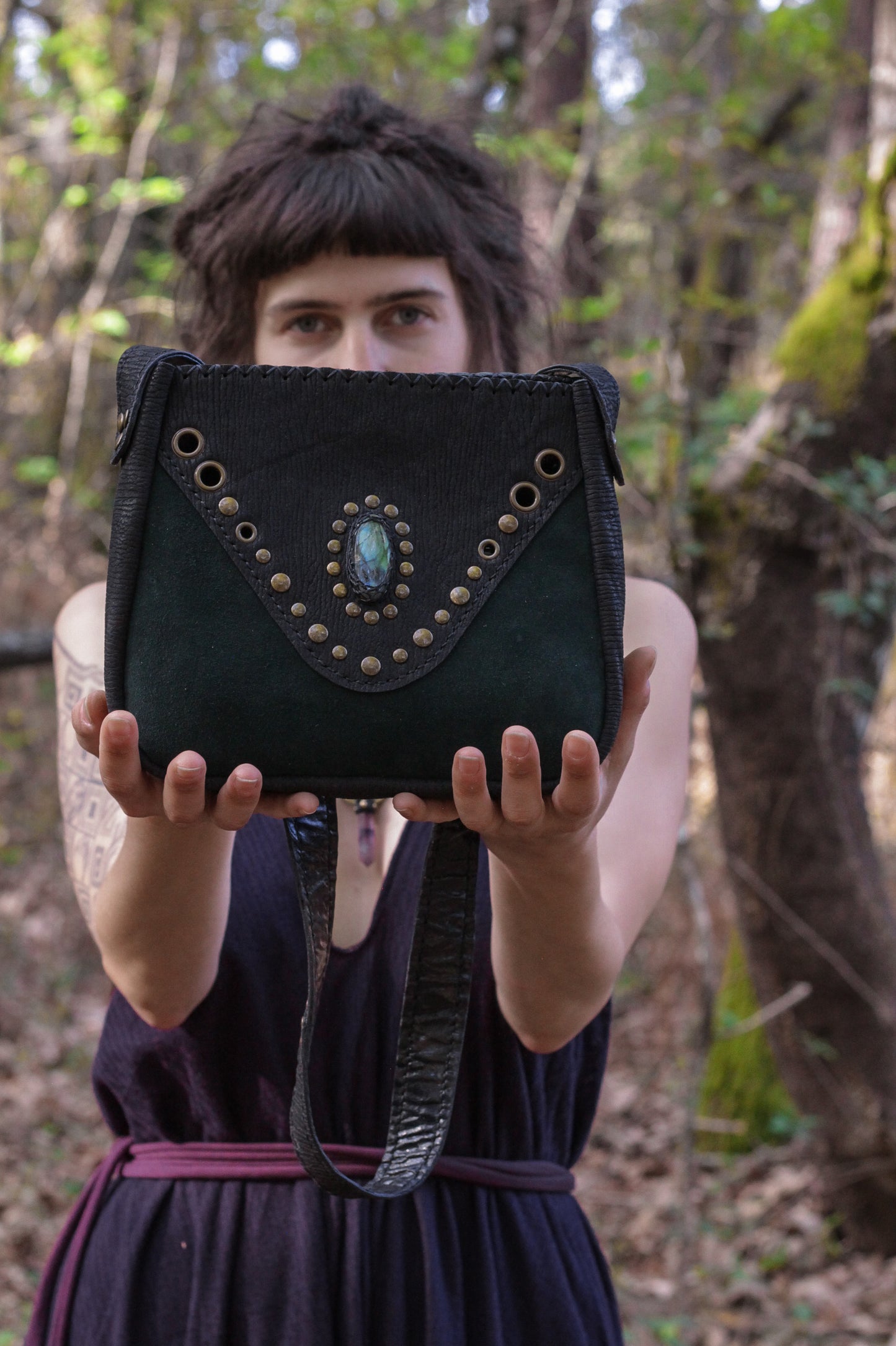 Black Maeve bag with Labradorite