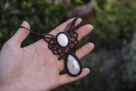 Mandala necklace with pink opal & moonstone