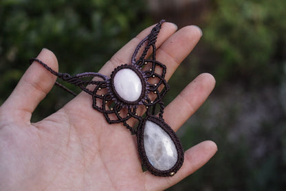 Mandala necklace with pink opal & moonstone