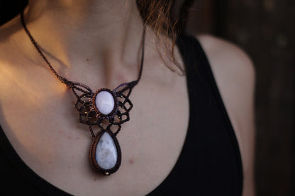 Mandala necklace with pink opal & moonstone