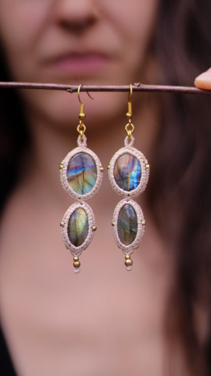 RESERVED Macrame earrings | Labradorite