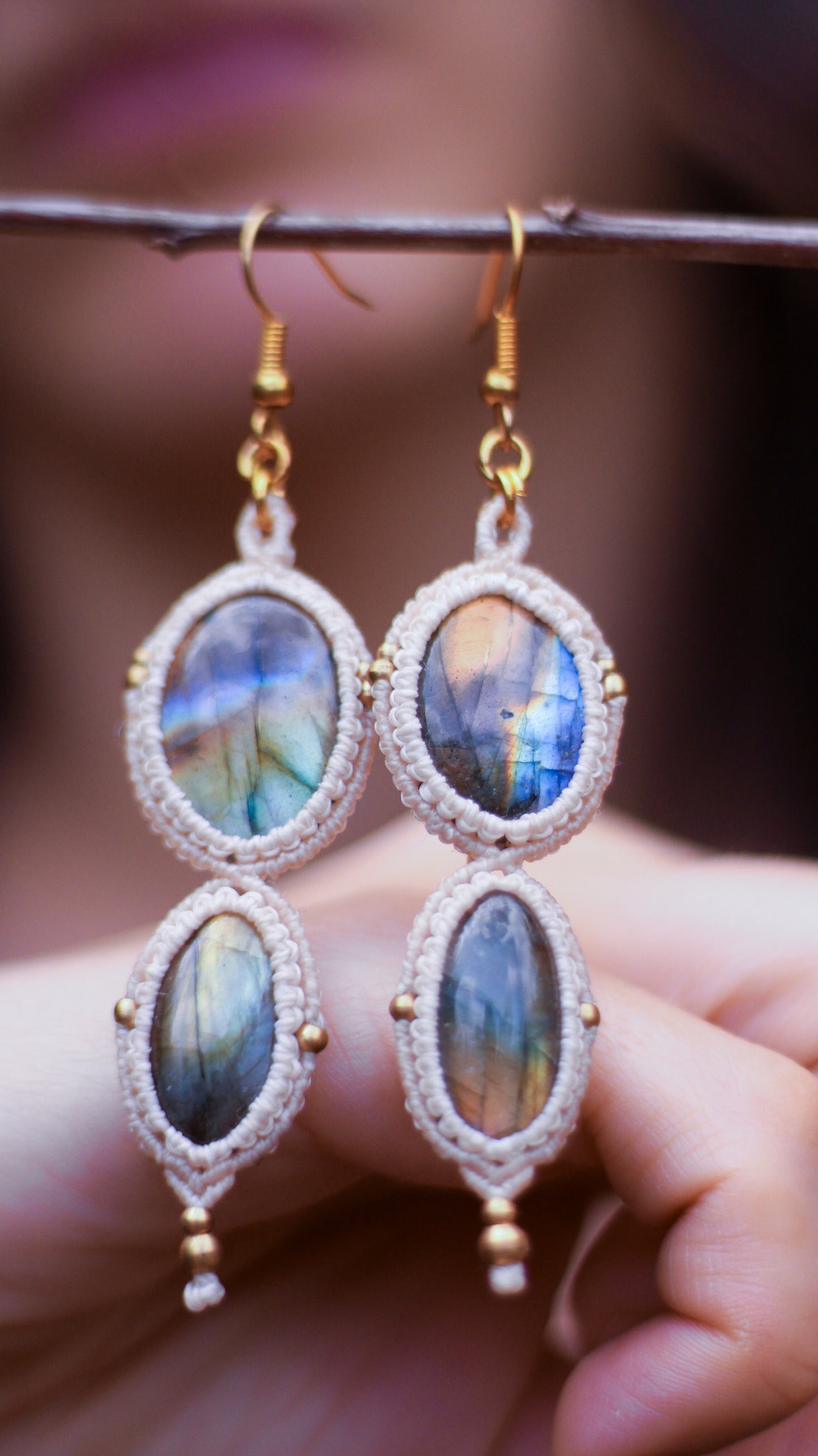 RESERVED Macrame earrings | Labradorite