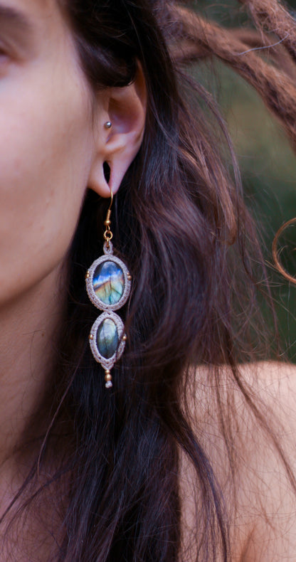 RESERVED Macrame earrings | Labradorite