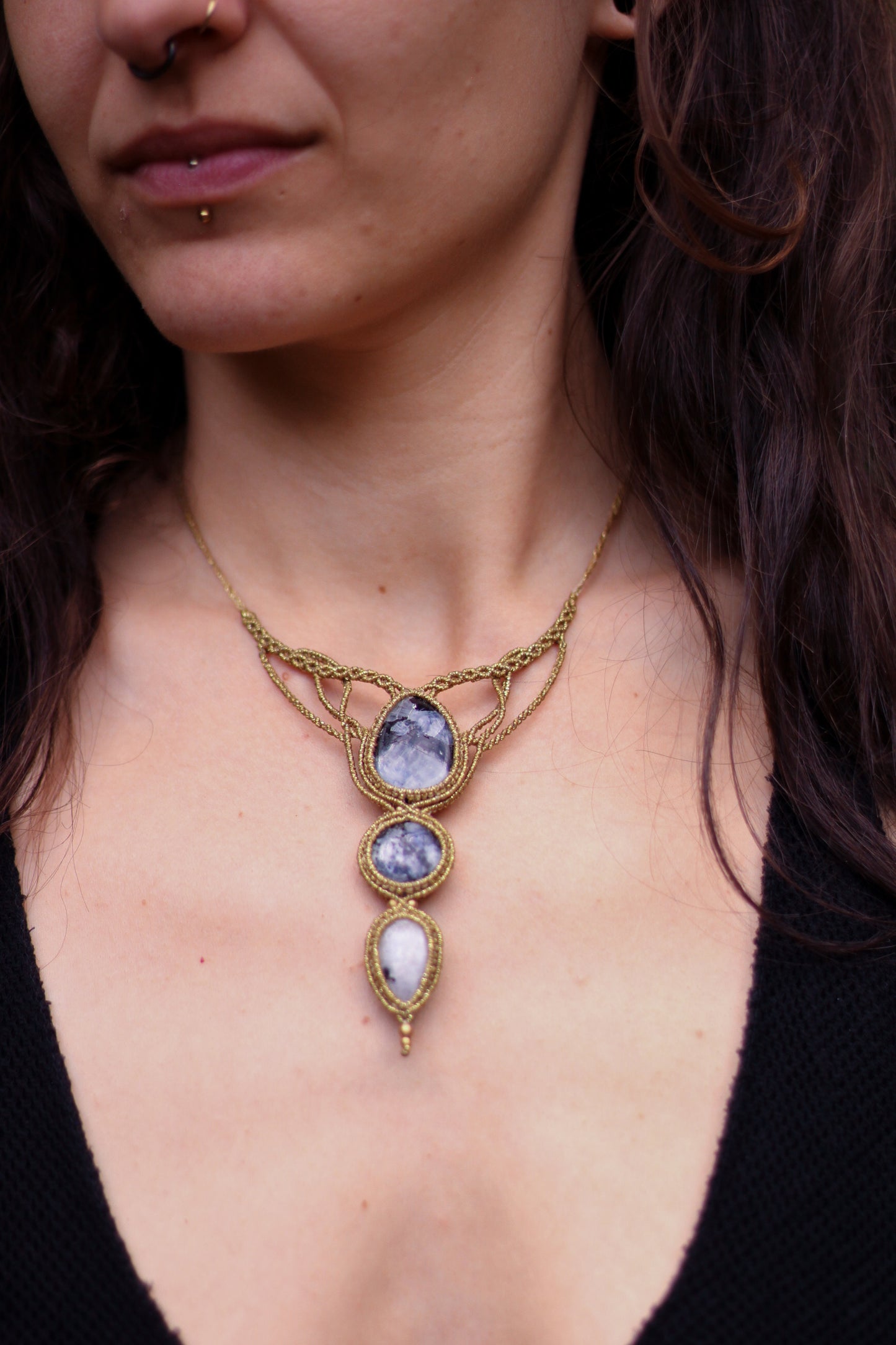 Gold necklace | moonstone w/turmaline