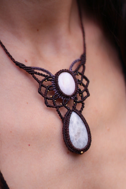 Mandala necklace | pink opal & moonstone