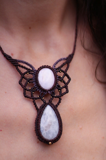 Mandala necklace | pink opal & moonstone