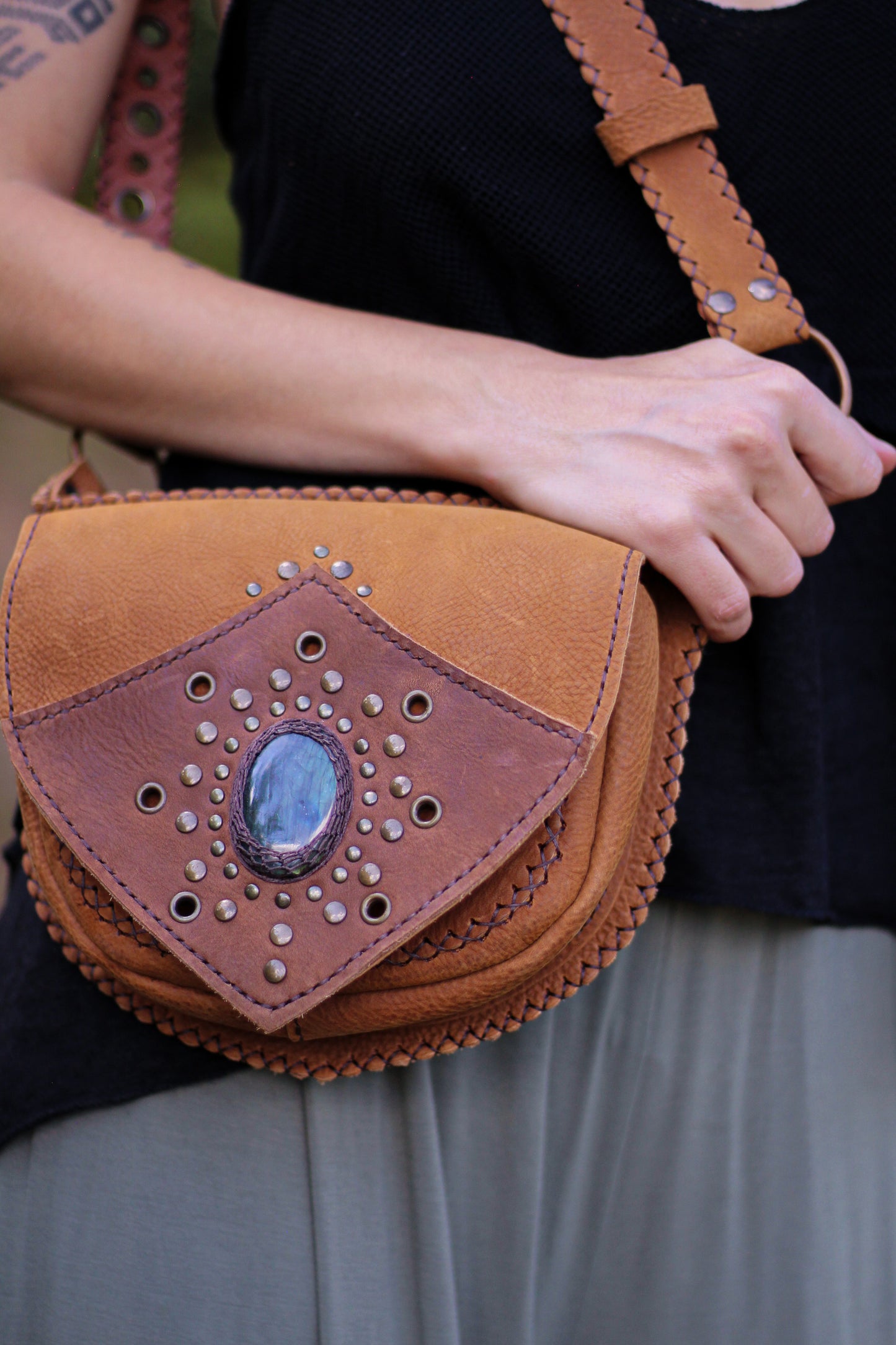 AGNI Bag | Orange/Brown with Labradorite