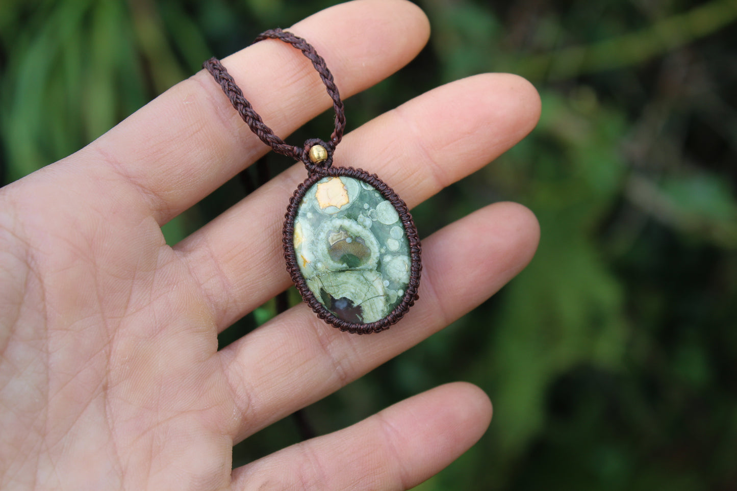 Micro macrame pendant | Rainforest Jasper