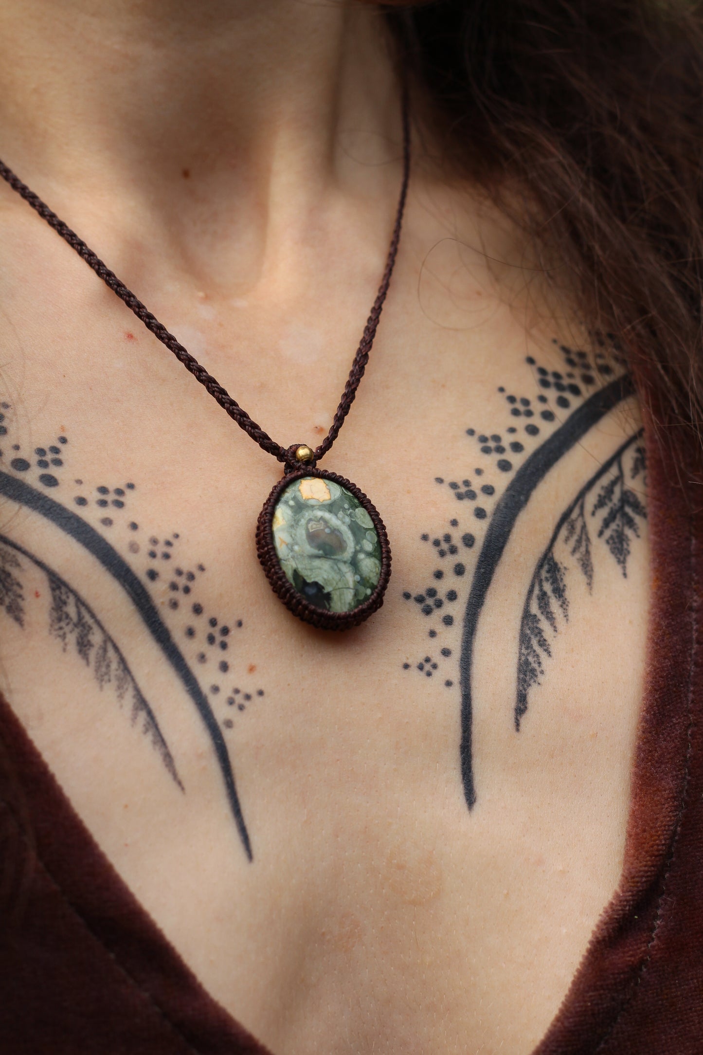 Micro macrame pendant | Rainforest Jasper