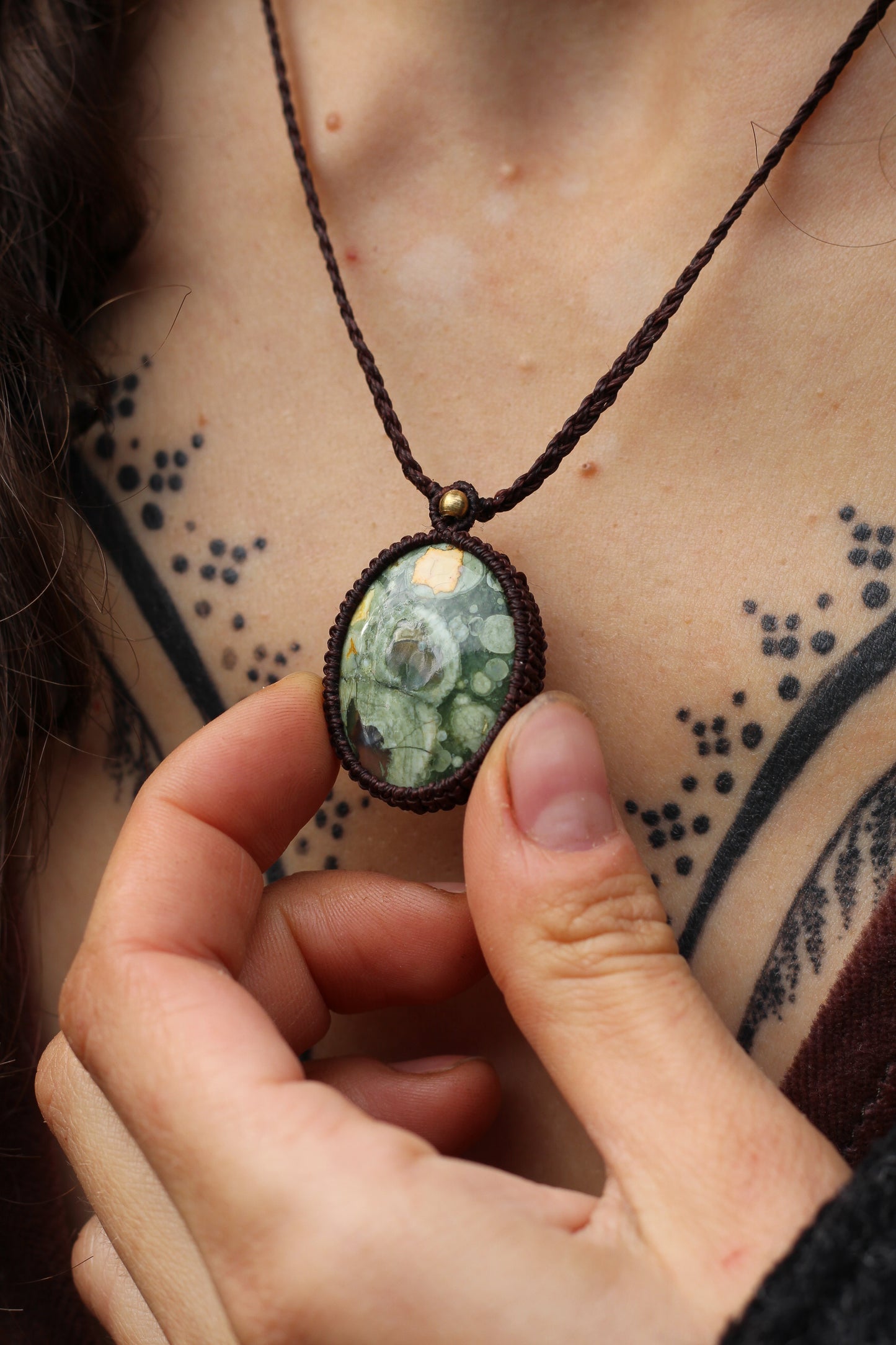 Micro macrame pendant | Rainforest Jasper