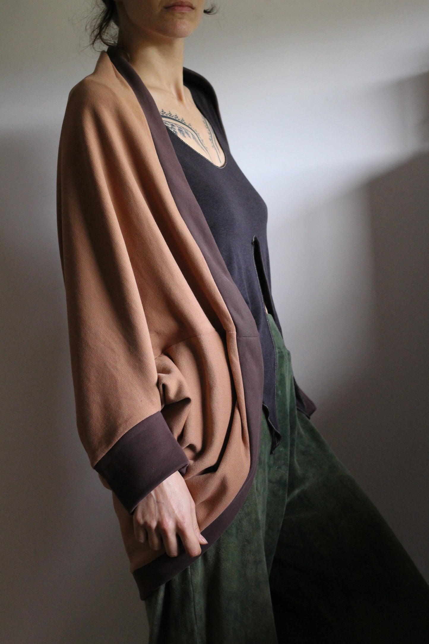 Cardigan | Dusty pink & Brown | One Size