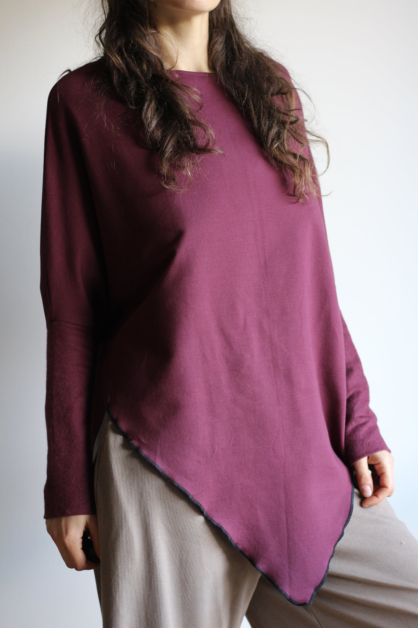 Long sleeve leaf blouse | Wine | XS - S