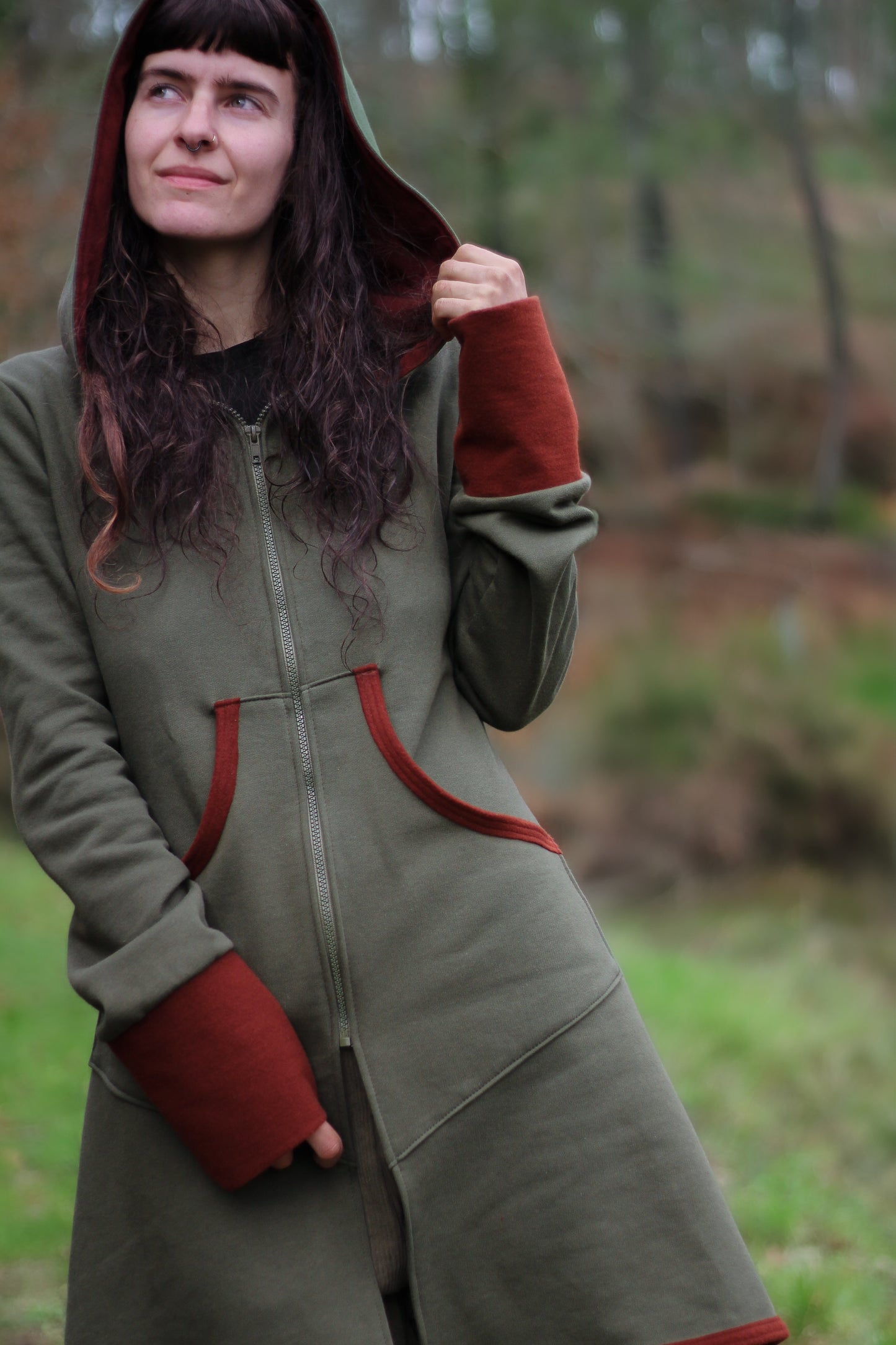 LAVENDER Coat | Green & Burnt Orange