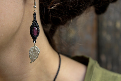 Amethyst earrings with Lantana leaves