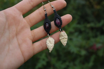 Amethyst earrings with Lantana leaves