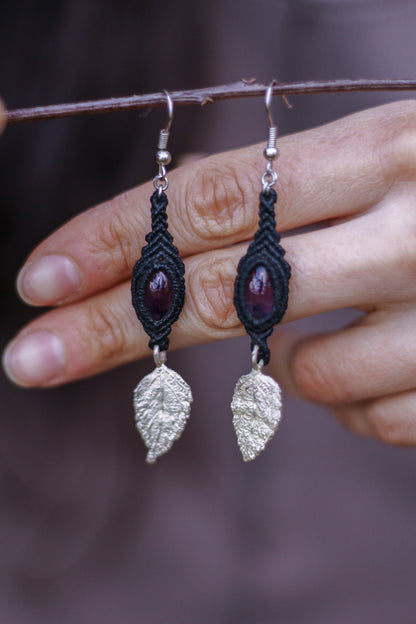 Leaf amethyst earrings | Silver