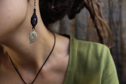 Amethyst earrings with Lantana leaves